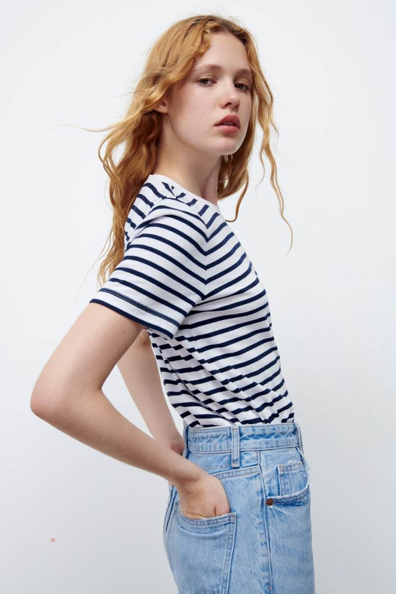 ZARA STRIPED T-shirt Dam Stripes | XZPLC-5690