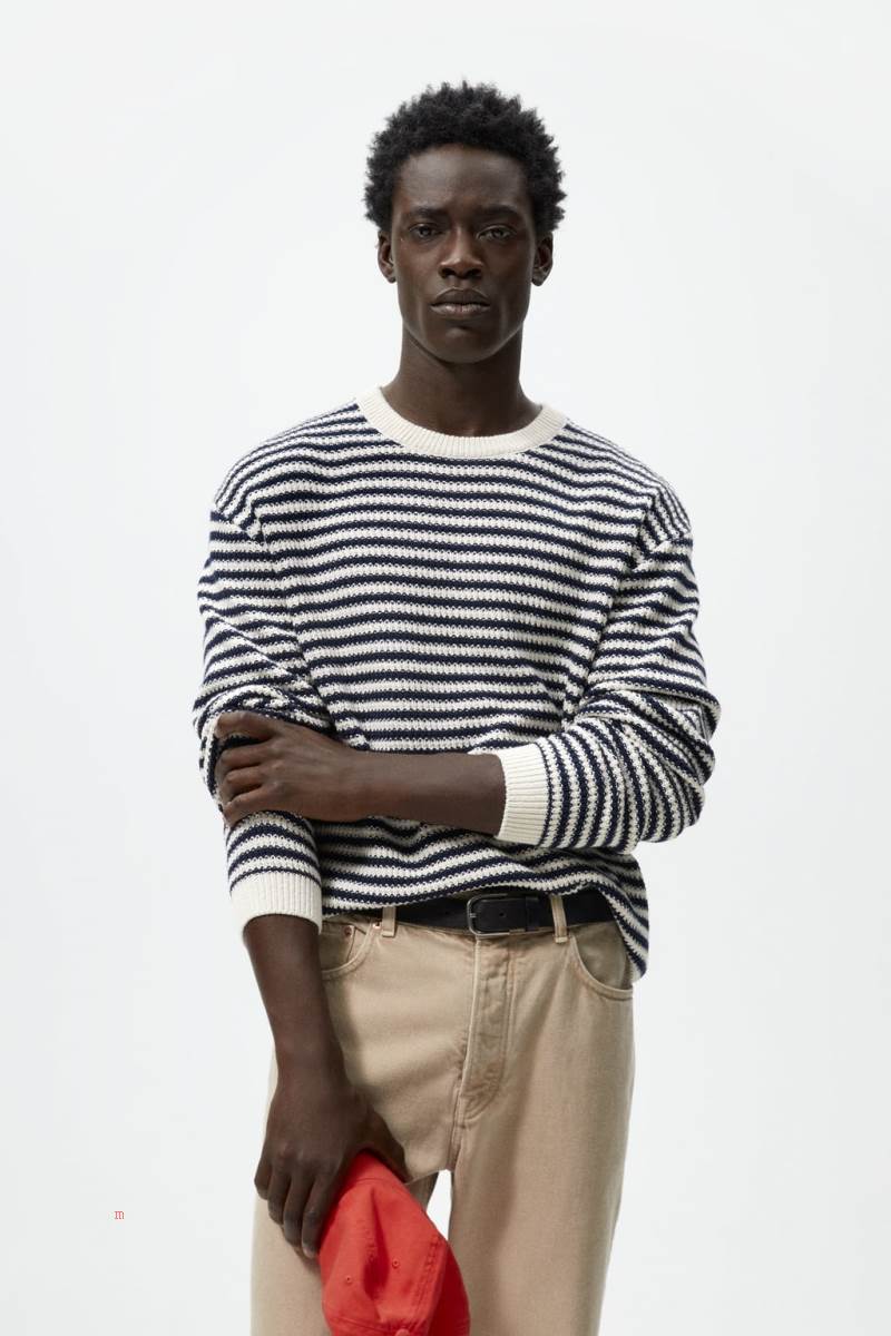ZARA STRIPED Tröjor Herr Vita | EQFIH-6952