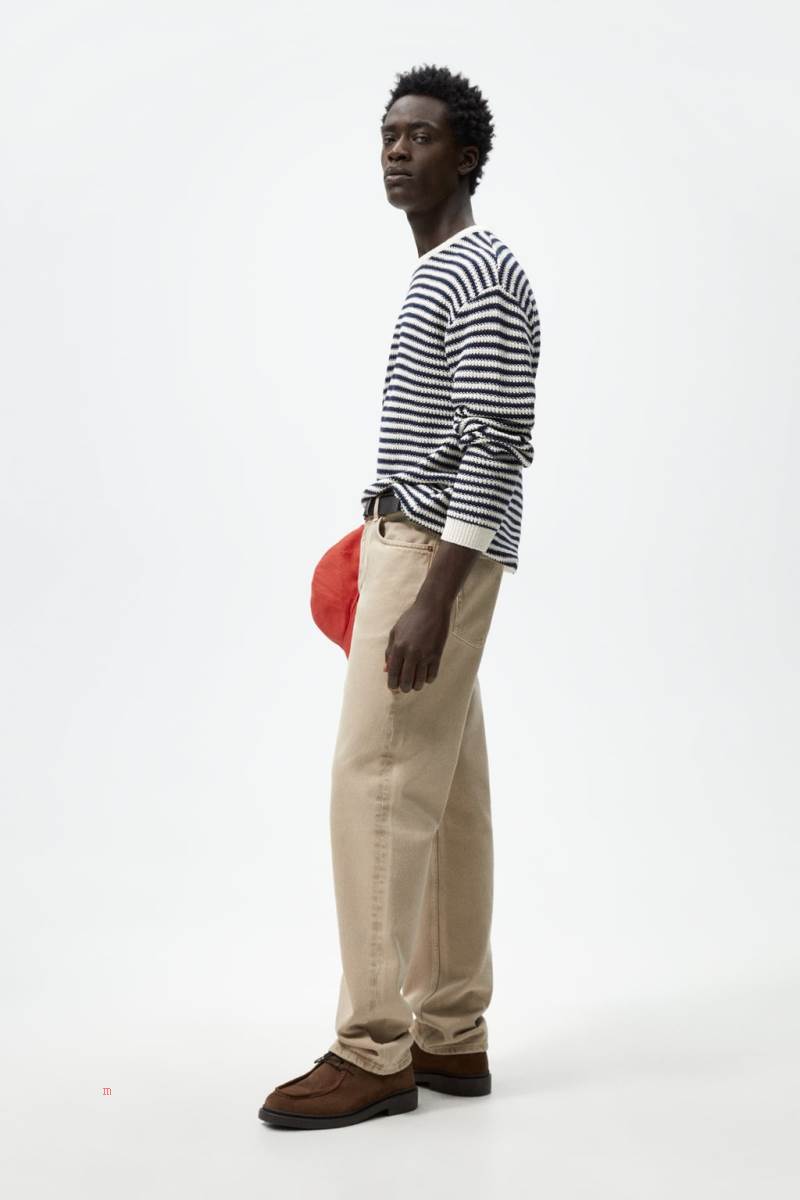 ZARA STRIPED Tröjor Herr Vita | EQFIH-6952