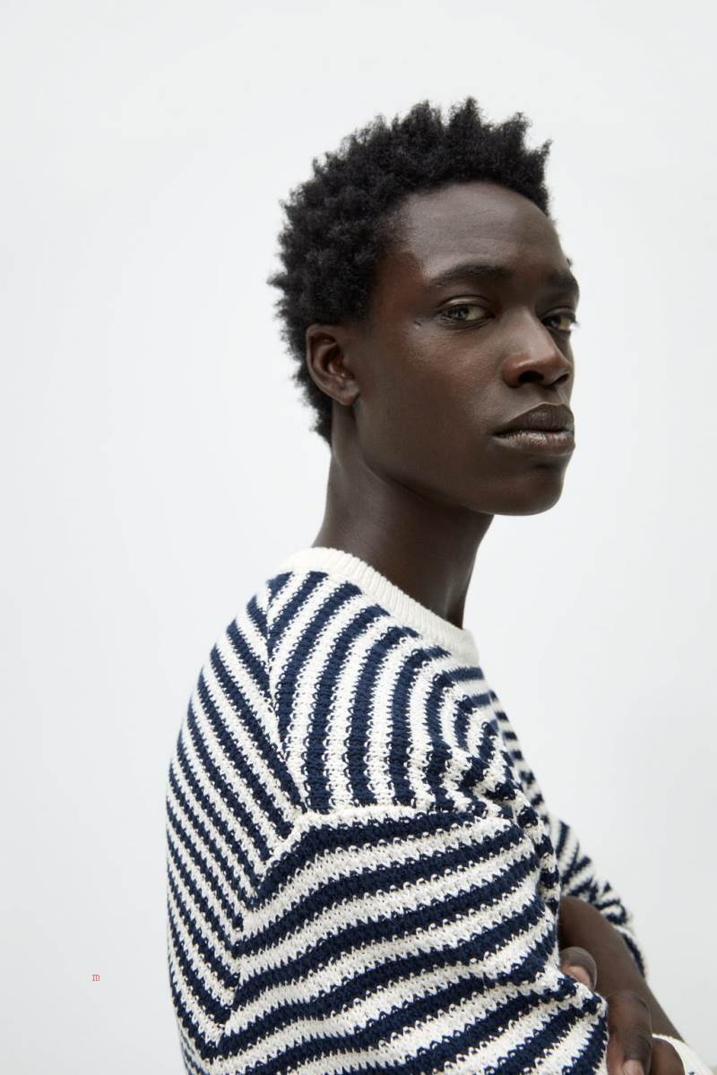 ZARA STRIPED Tröjor Herr Vita | EQFIH-6952