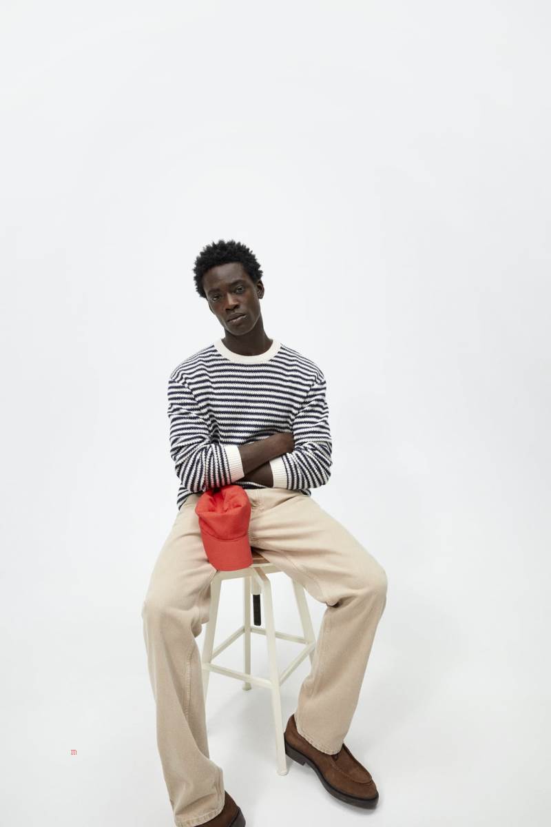 ZARA STRIPED Tröjor Herr Vita | EQFIH-6952