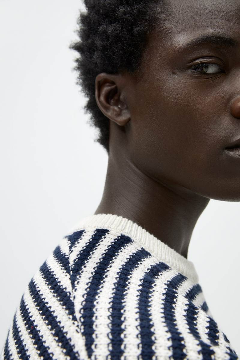 ZARA STRIPED Tröjor Herr Vita | EQFIH-6952