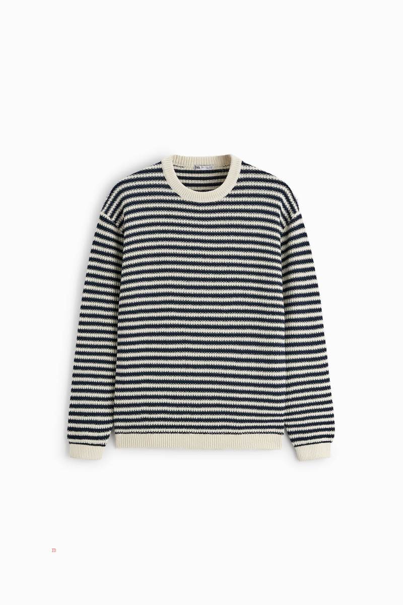 ZARA STRIPED Tröjor Herr Vita | EQFIH-6952