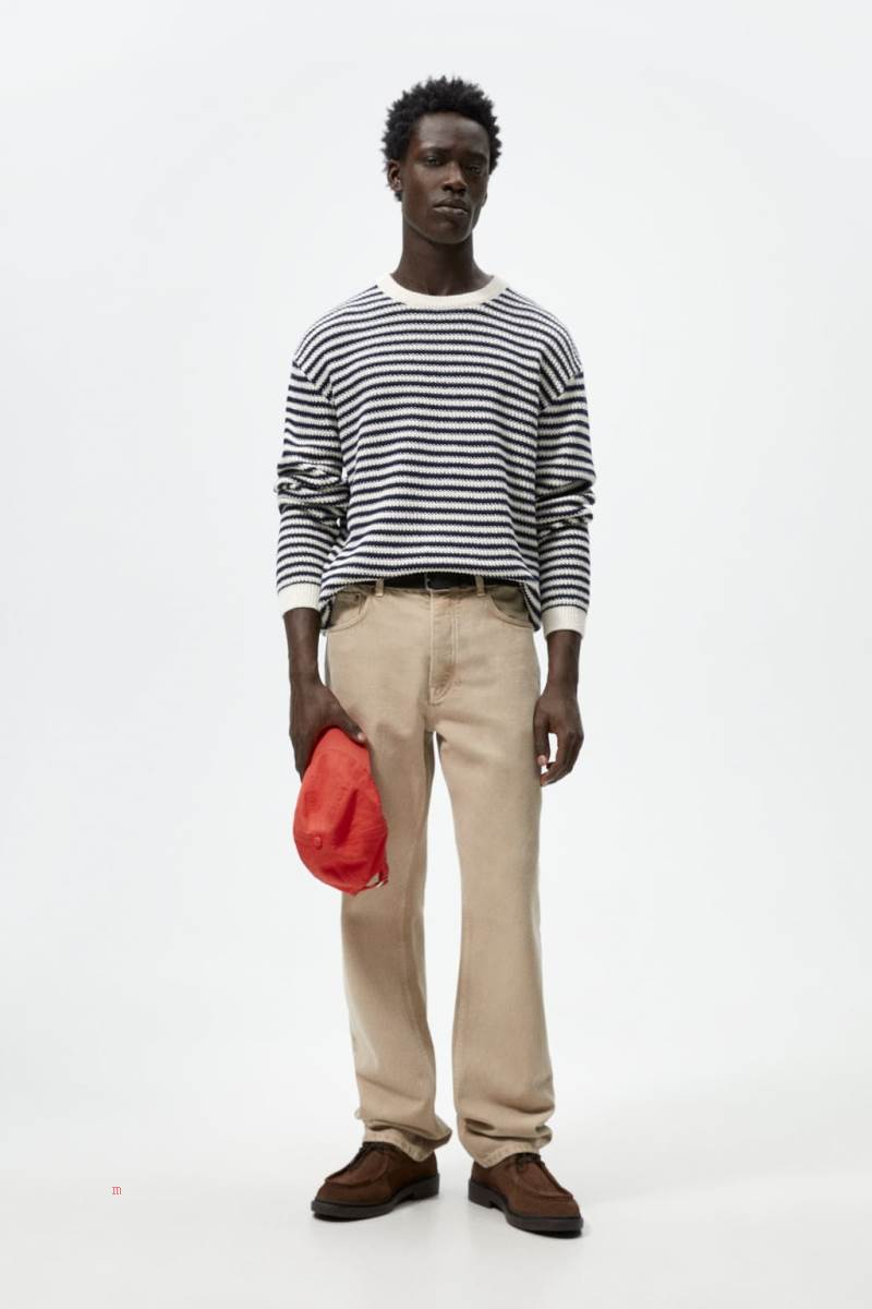 ZARA STRIPED Tröjor Herr Vita | EQFIH-6952