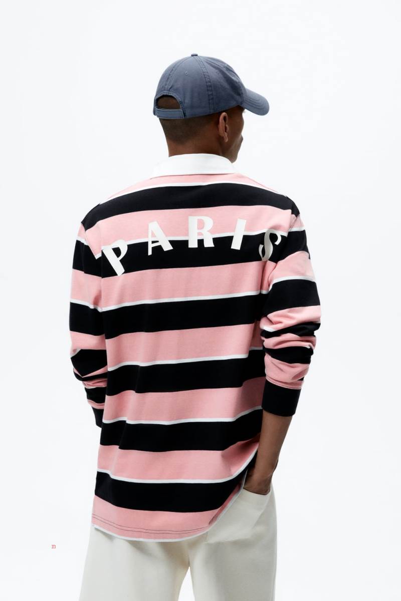 ZARA STRIPED WITH PATCH Piketröja Herr Khaki | JSKZL-8695
