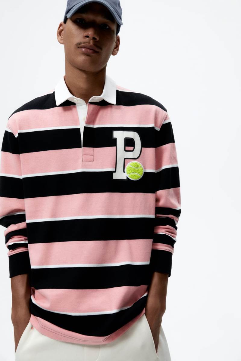 ZARA STRIPED WITH PATCH Piketröja Herr Khaki | JSKZL-8695