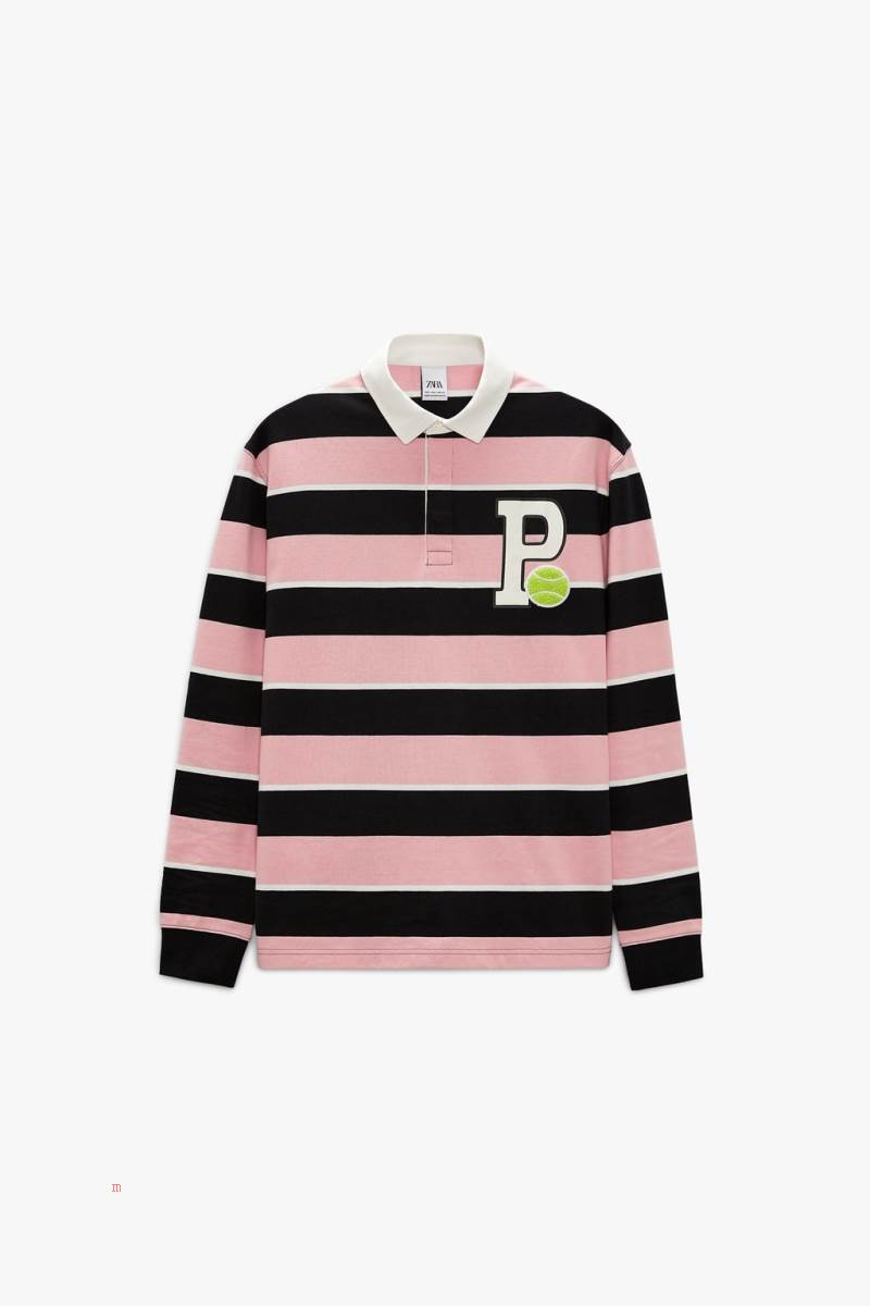 ZARA STRIPED WITH PATCH Piketröja Herr Khaki | JSKZL-8695