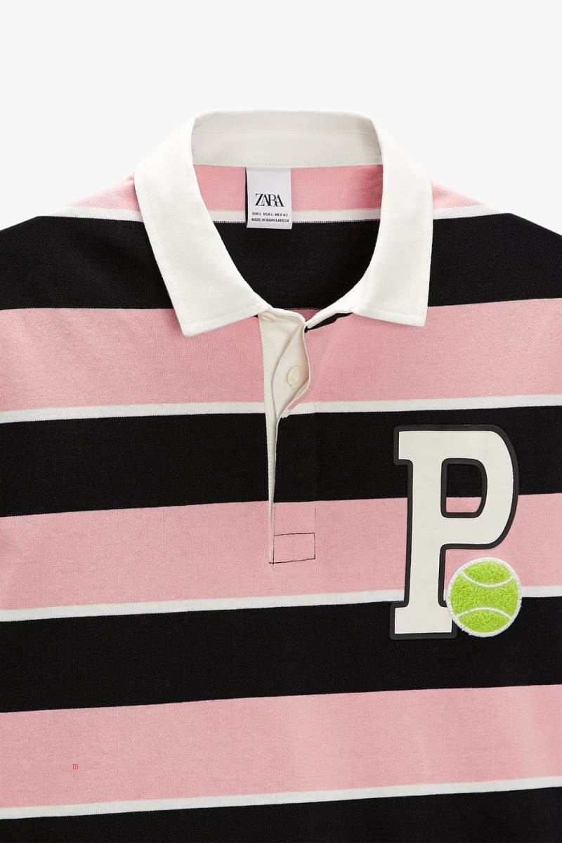 ZARA STRIPED WITH PATCH Piketröja Herr Khaki | JSKZL-8695