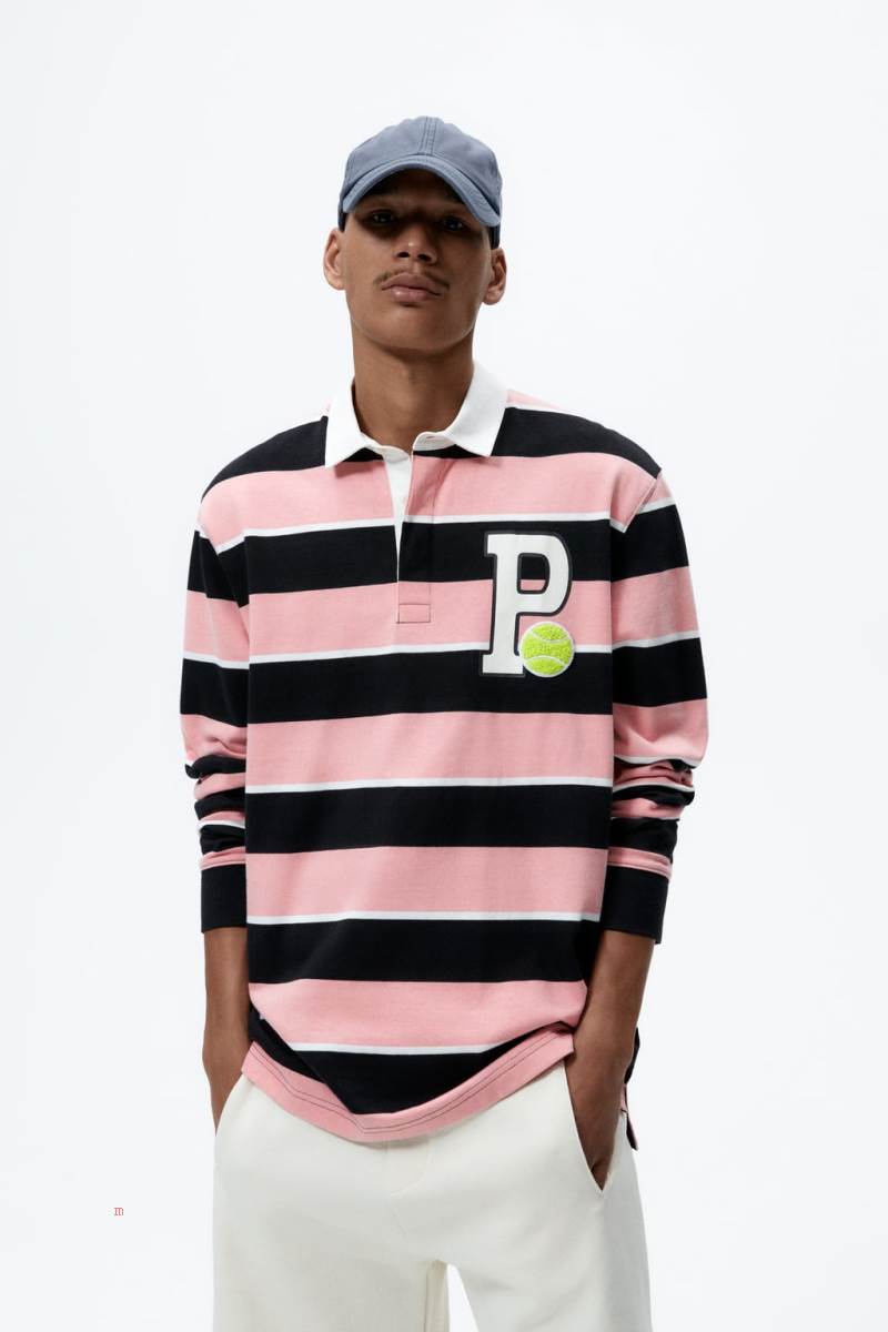 ZARA STRIPED WITH PATCH Piketröja Herr Khaki | JSKZL-8695