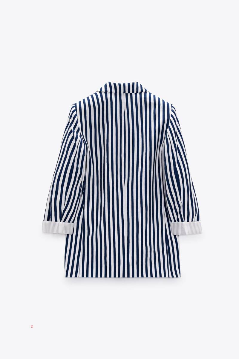 ZARA STRIPED WITH POCKETS Blazers Dam Marinblå Vita | QBWSE-5378