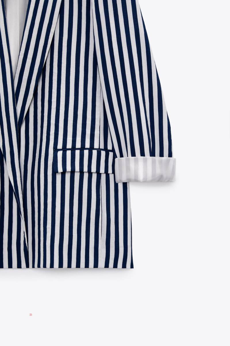 ZARA STRIPED WITH POCKETS Blazers Dam Marinblå Vita | QBWSE-5378
