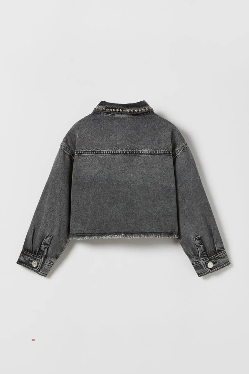 ZARA STUDDED AND RIPPED DENIM Övertröja Tjej Grå | MDASO-3716