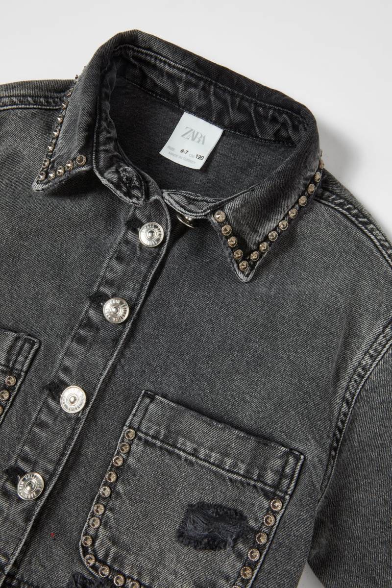 ZARA STUDDED AND RIPPED DENIM Övertröja Tjej Grå | MDASO-3716