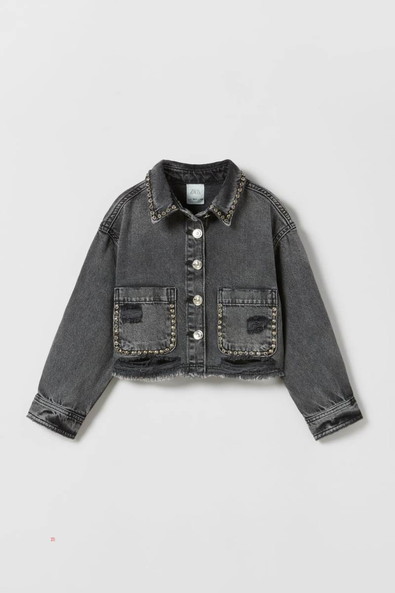 ZARA STUDDED AND RIPPED DENIM Övertröja Tjej Grå | MDASO-3716