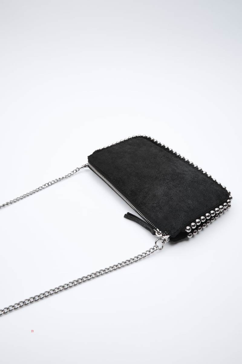 ZARA STUDDED BLACK Crossbody Väska Dam Svarta | LVTAO-8139
