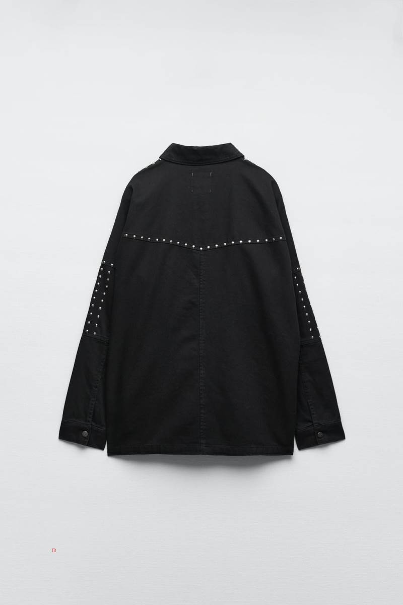 ZARA STUDDED Jeansjacka Dam Svarta | WZHPU-1658