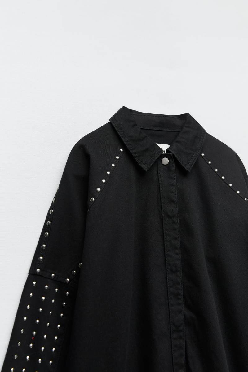 ZARA STUDDED Jeansjacka Dam Svarta | WZHPU-1658