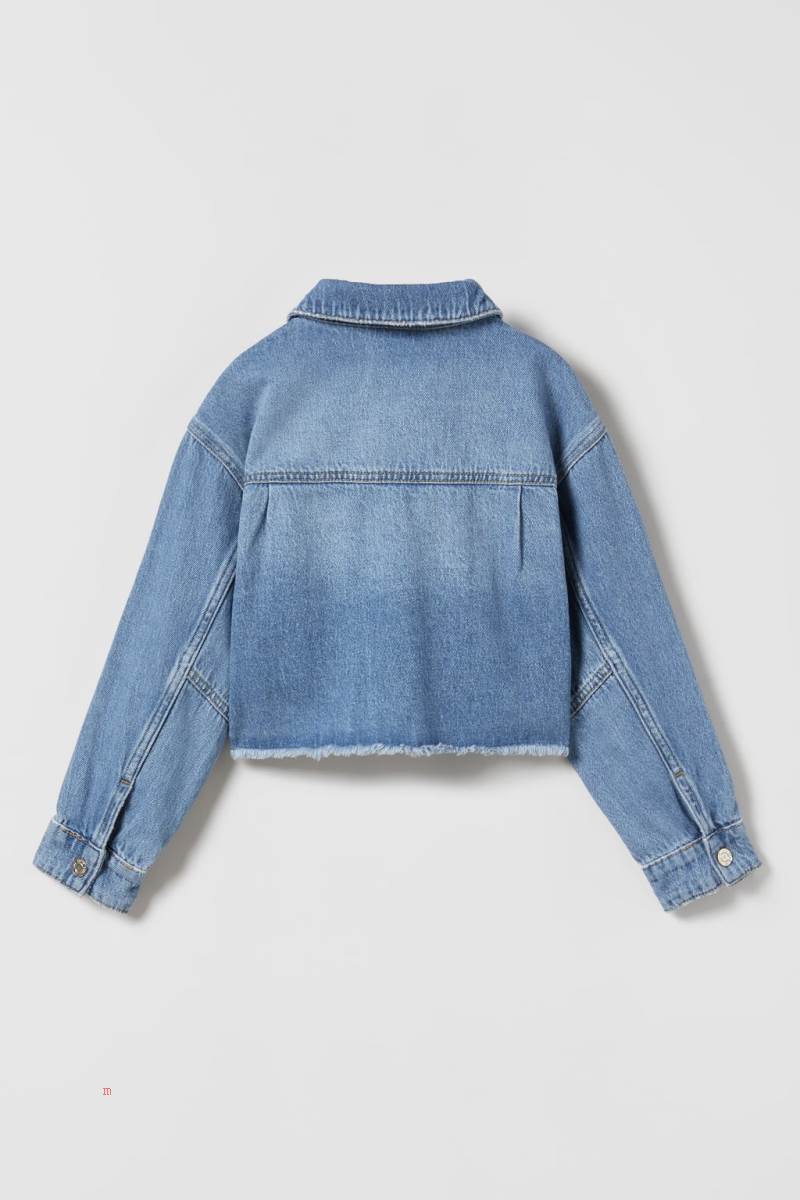ZARA STUDDED WITH FRAYED FINISH Jeansjacka Tjej Ljusblå | TYXQI-0951