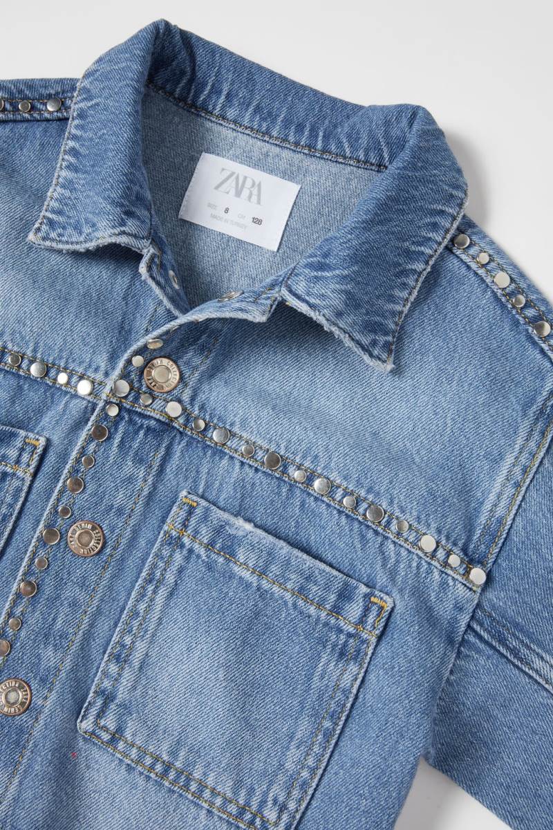 ZARA STUDDED WITH FRAYED FINISH Jeansjacka Tjej Ljusblå | TYXQI-0951