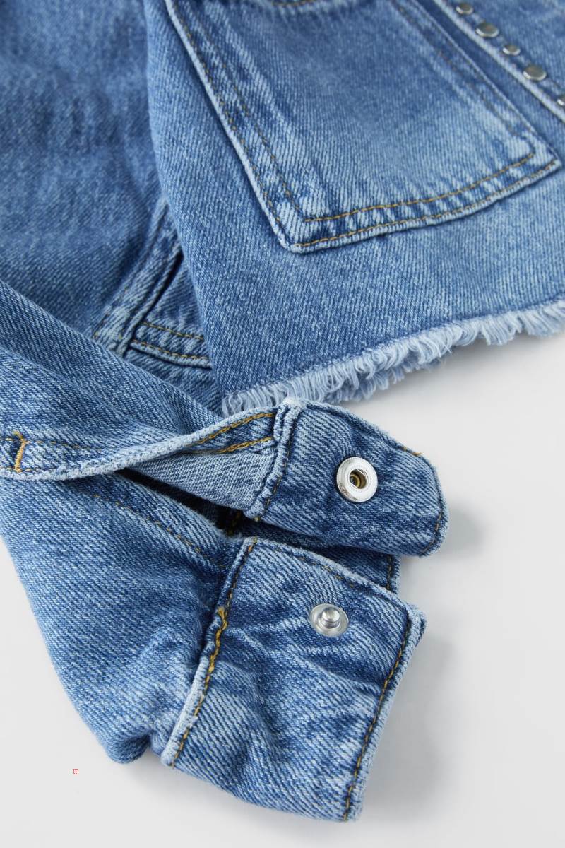 ZARA STUDDED WITH FRAYED FINISH Jeansjacka Tjej Ljusblå | TYXQI-0951