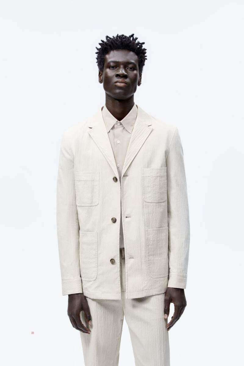 ZARA SUIT WITH SEERSUCKER DETAIL Blazers Herr Grå | ZCDYU-2810