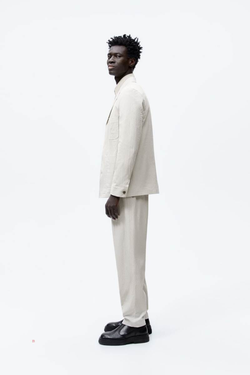 ZARA SUIT WITH SEERSUCKER DETAIL Blazers Herr Grå | ZCDYU-2810