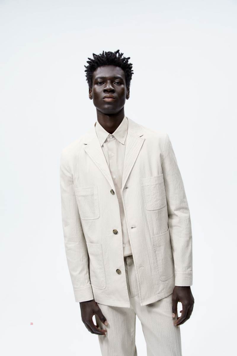 ZARA SUIT WITH SEERSUCKER DETAIL Blazers Herr Grå | ZCDYU-2810