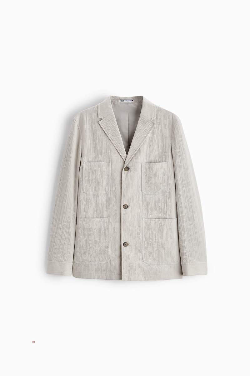 ZARA SUIT WITH SEERSUCKER DETAIL Blazers Herr Grå | ZCDYU-2810