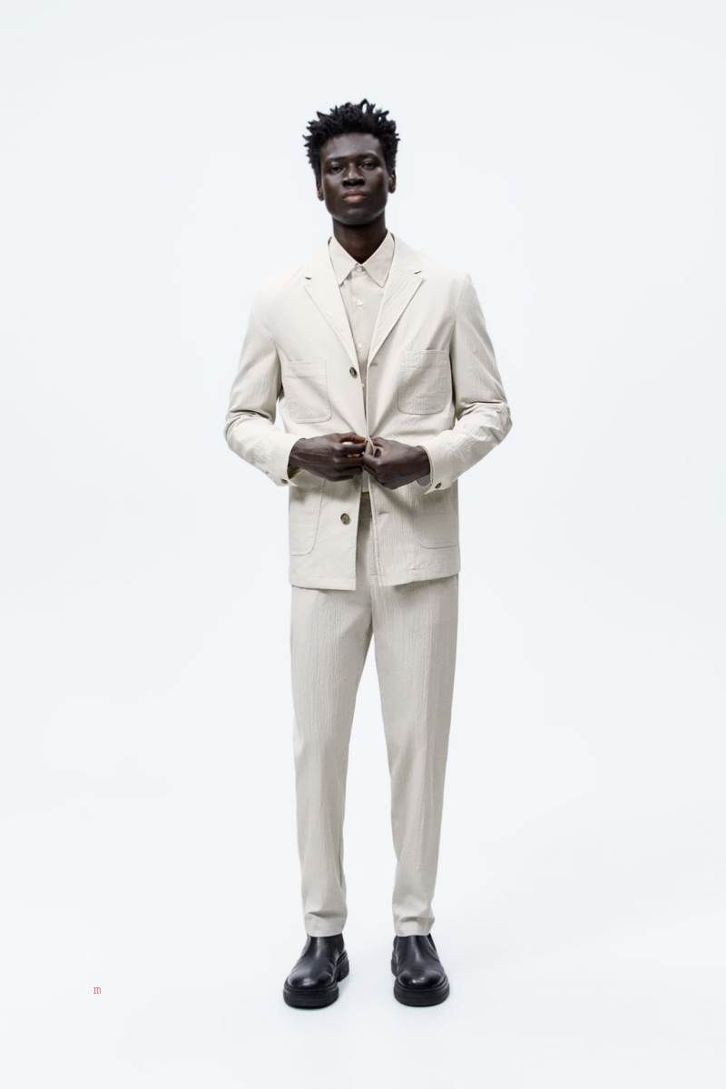 ZARA SUIT WITH SEERSUCKER DETAIL Blazers Herr Grå | ZCDYU-2810
