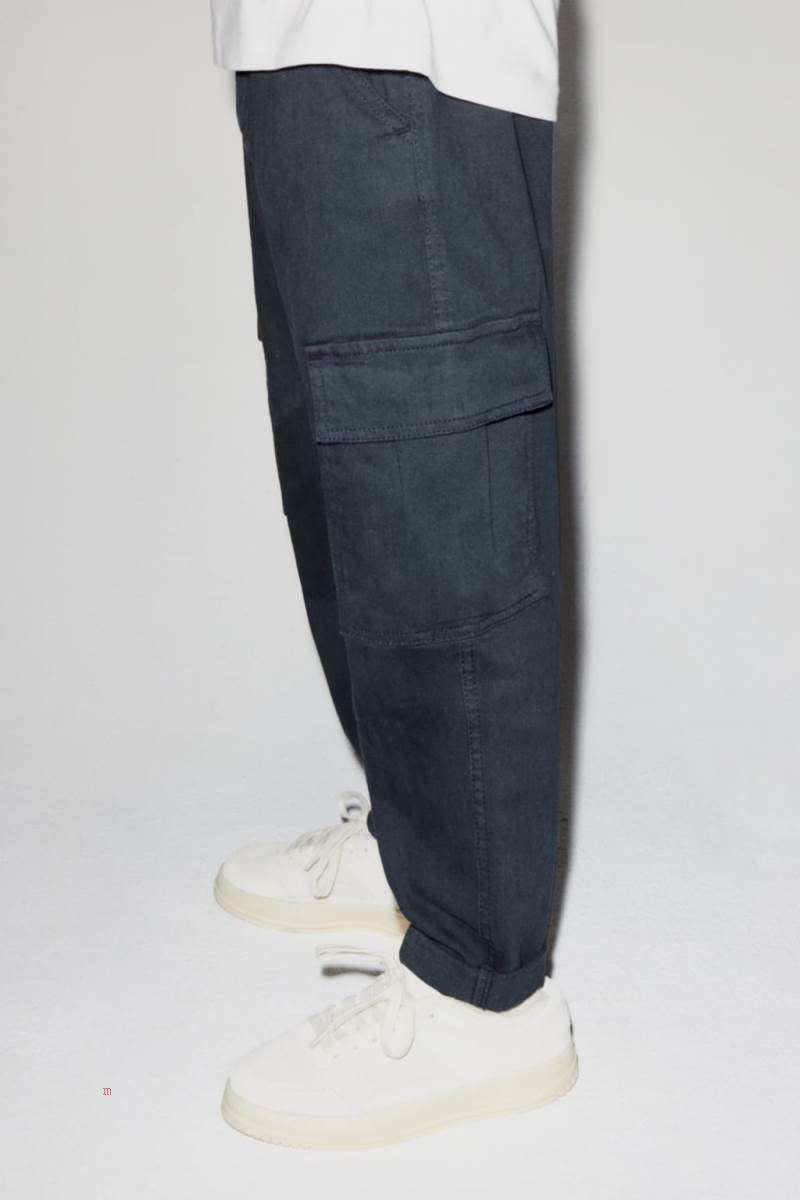 ZARA SUPER STRETCH GARMENT DYE CARGO Byxor Pojke Blå | WXBZL-0653