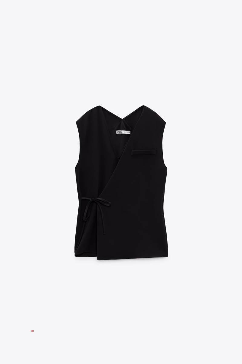 ZARA SURPLICE NECKLINE WITH TIE DETAIL Kostym Väst Dam Svarta | TGNOA-2357
