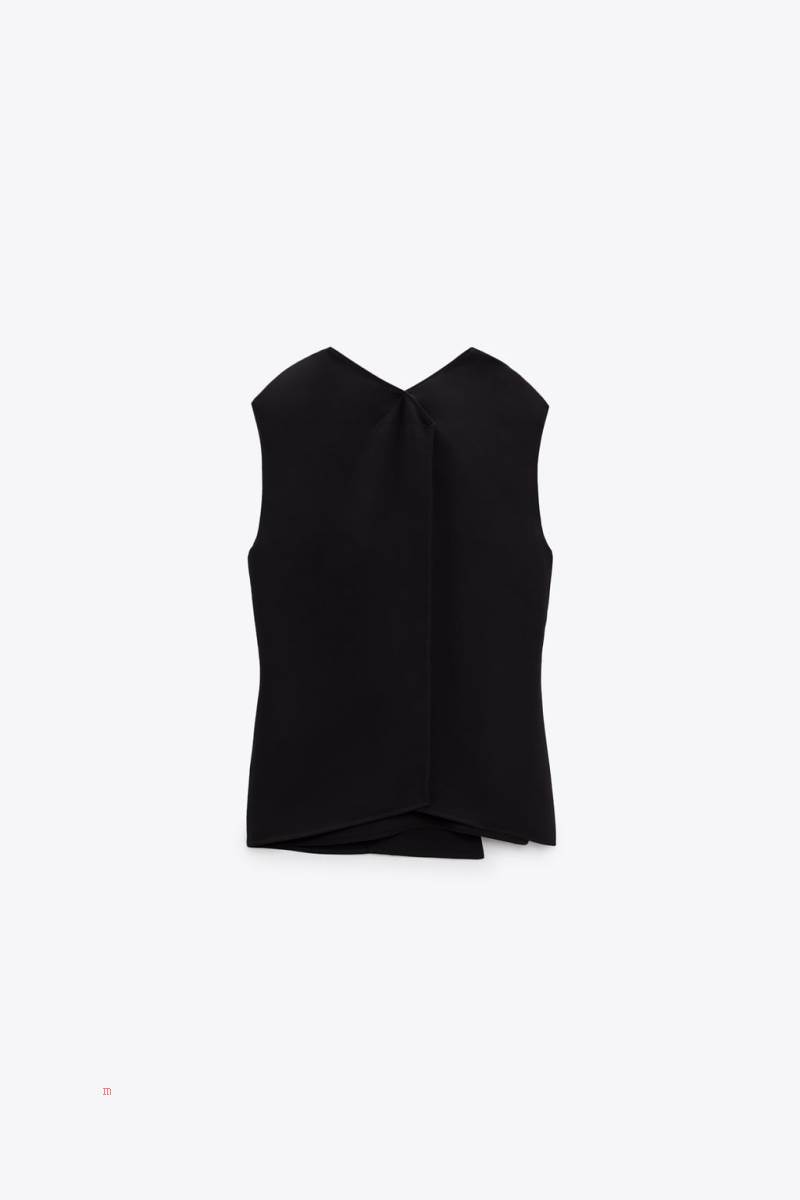 ZARA SURPLICE NECKLINE WITH TIE DETAIL Kostym Väst Dam Svarta | TGNOA-2357