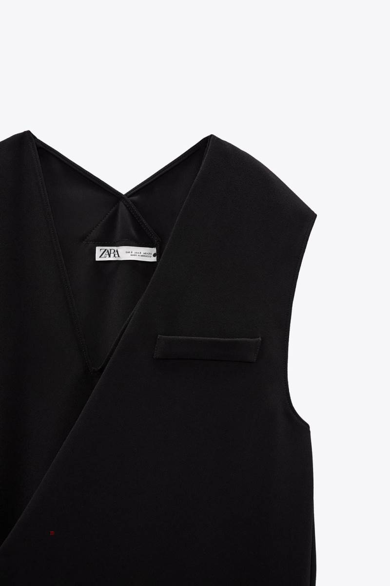 ZARA SURPLICE NECKLINE WITH TIE DETAIL Kostym Väst Dam Svarta | TGNOA-2357