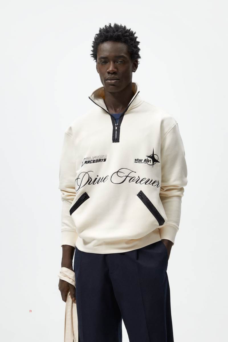 ZARA SWEATSHIRT WITH CONTRAST EMBROIDERY Sweatshirt Herr Grå Vita | HKGMF-0819