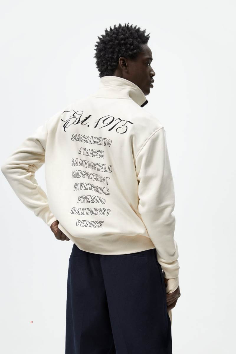 ZARA SWEATSHIRT WITH CONTRAST EMBROIDERY Sweatshirt Herr Grå Vita | HKGMF-0819