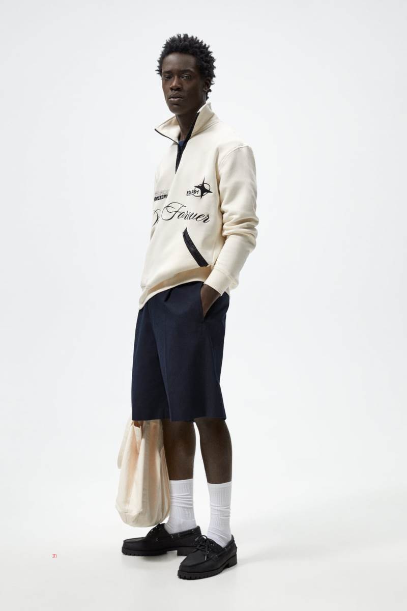 ZARA SWEATSHIRT WITH CONTRAST EMBROIDERY Sweatshirt Herr Grå Vita | HKGMF-0819