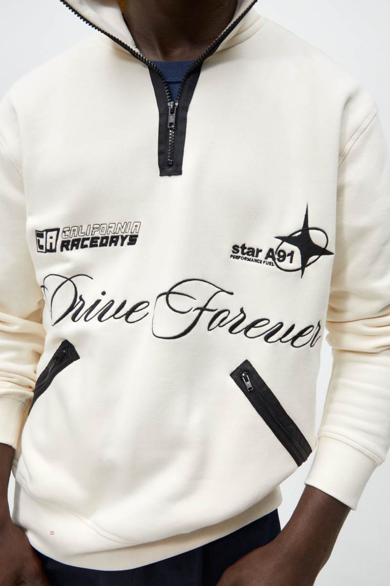 ZARA SWEATSHIRT WITH CONTRAST EMBROIDERY Sweatshirt Herr Grå Vita | HKGMF-0819