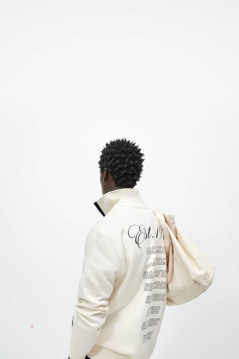 ZARA SWEATSHIRT WITH CONTRAST EMBROIDERY Sweatshirt Herr Grå Vita | HKGMF-0819