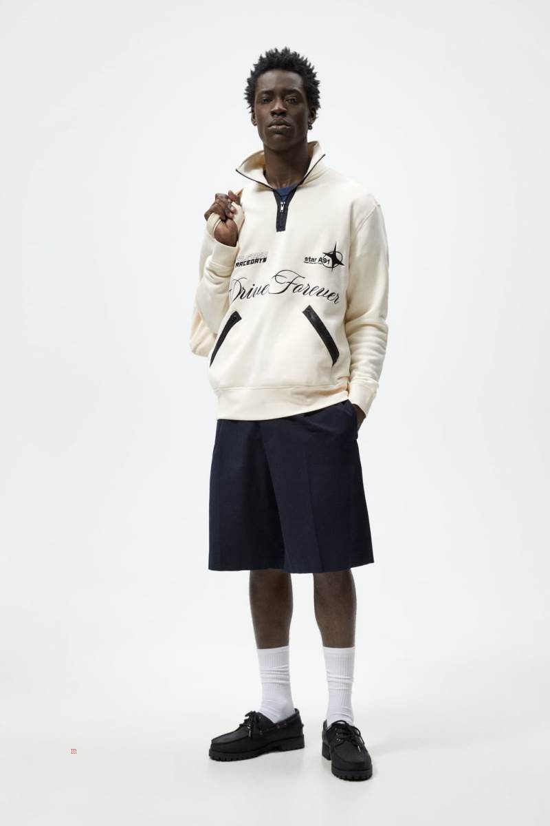 ZARA SWEATSHIRT WITH CONTRAST EMBROIDERY Sweatshirt Herr Grå Vita | HKGMF-0819