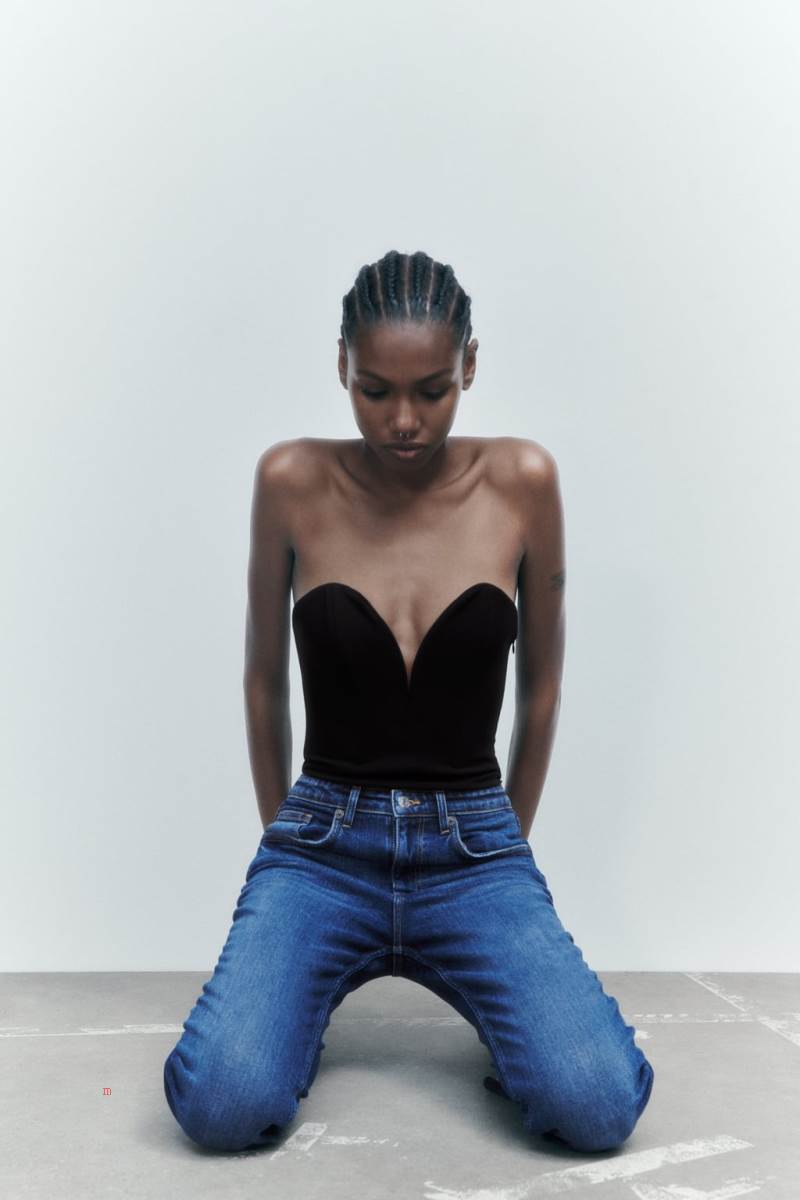 ZARA SWEETHEART NECKLINE Bodysuit Dam Svarta | LYSHP-0561