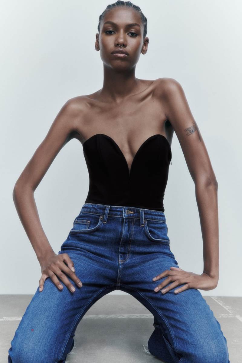 ZARA SWEETHEART NECKLINE Bodysuit Dam Svarta | LYSHP-0561