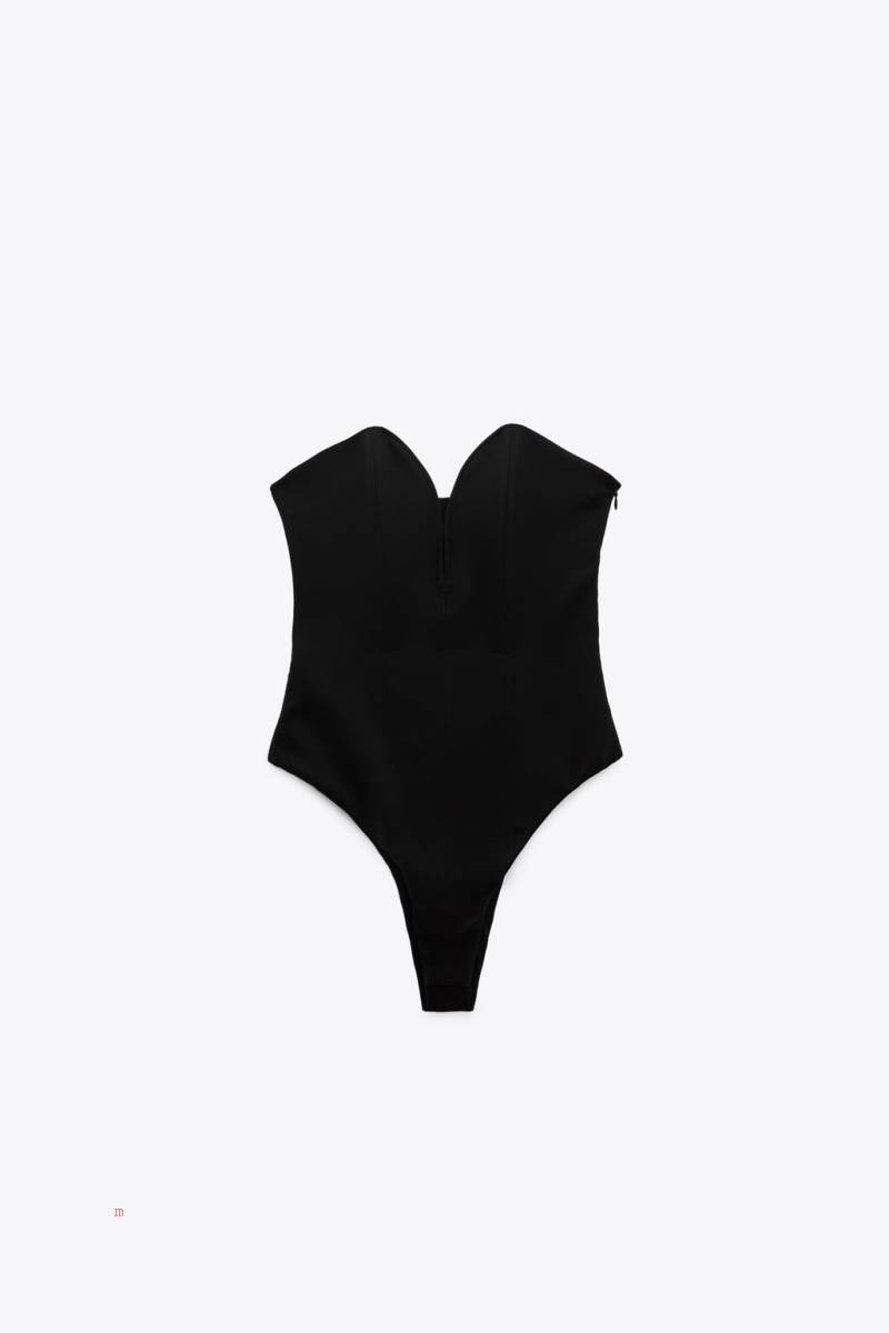 ZARA SWEETHEART NECKLINE Bodysuit Dam Svarta | LYSHP-0561
