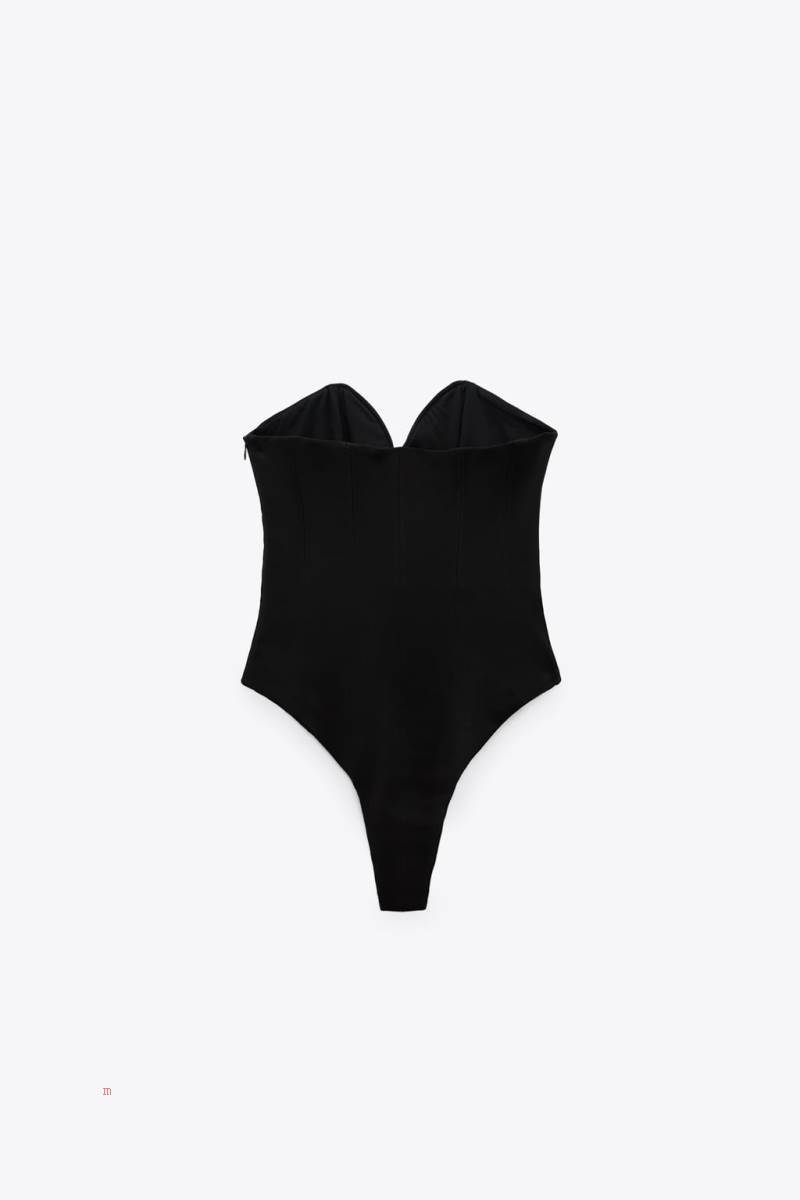 ZARA SWEETHEART NECKLINE Bodysuit Dam Svarta | LYSHP-0561