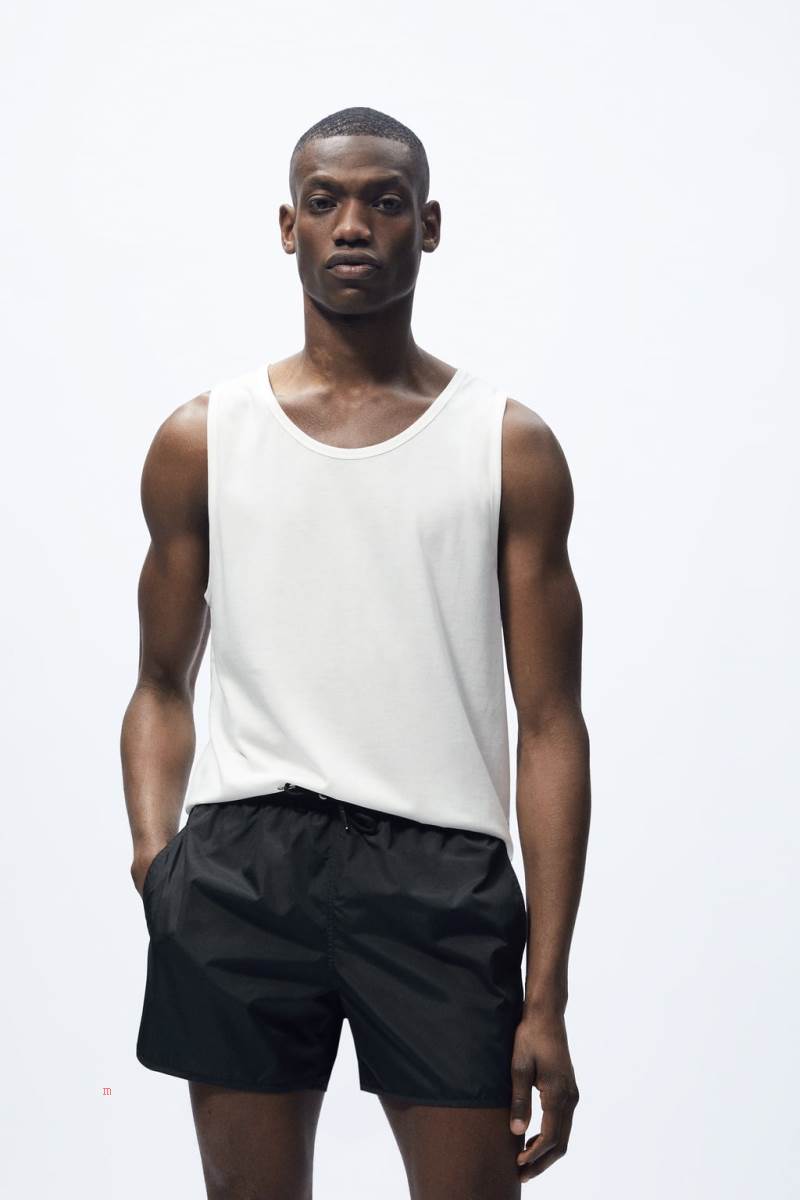 ZARA SWIMMING TRUNKS WITH TRIMS Badkläder Herr Svarta | MQKSB-3105