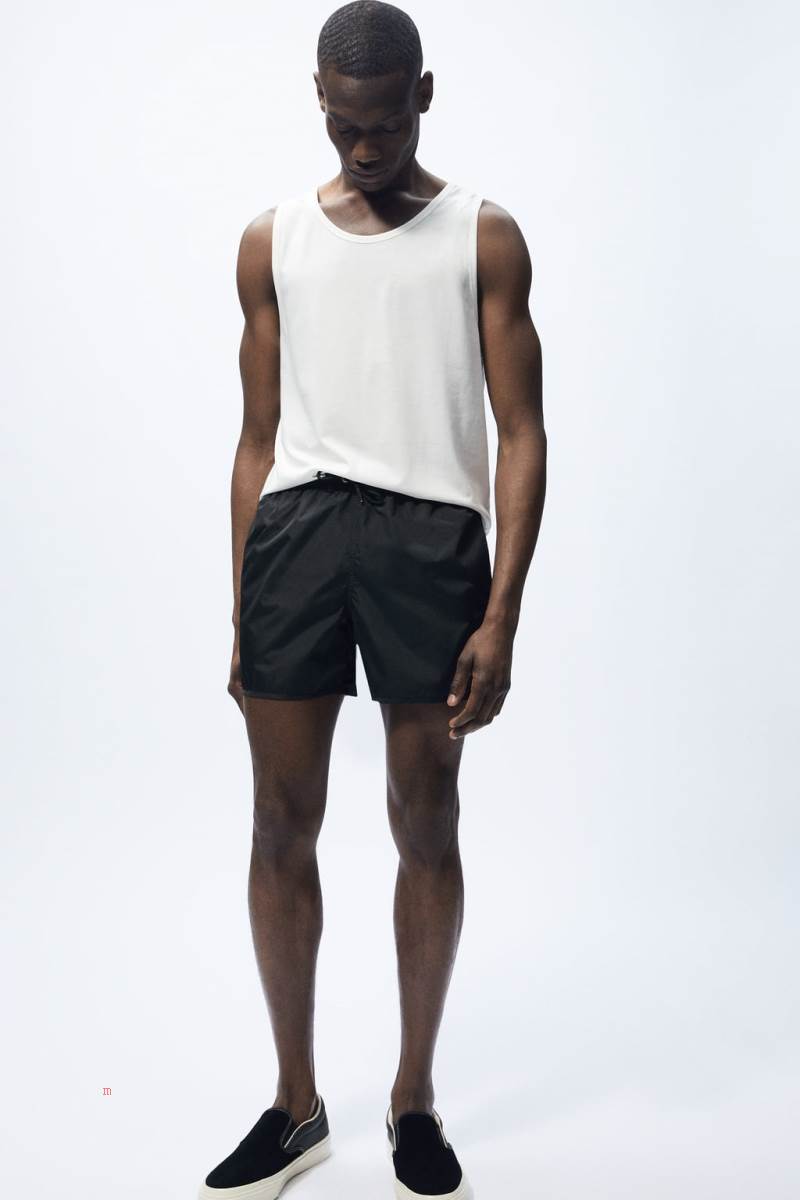 ZARA SWIMMING TRUNKS WITH TRIMS Badkläder Herr Svarta | MQKSB-3105