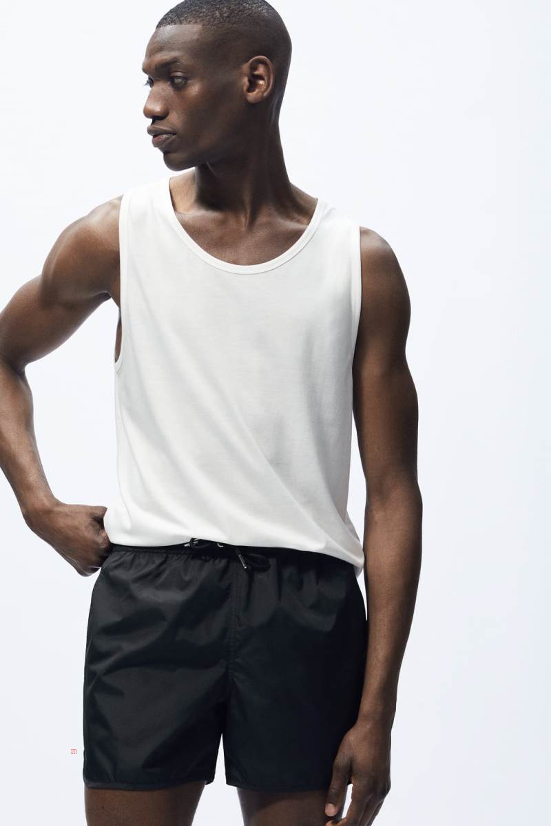 ZARA SWIMMING TRUNKS WITH TRIMS Badkläder Herr Svarta | MQKSB-3105