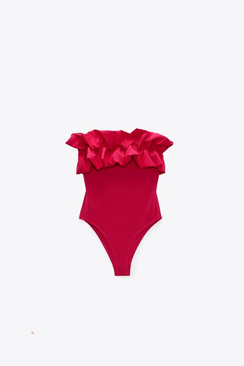 ZARA SWIMSUIT WITH MAXI RUFFLE Baddräkter Dam Röda | DRTVH-5812