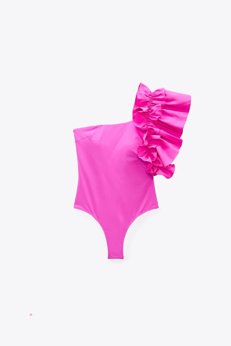 ZARA SWIMSUIT WITH MAXI RUFFLE Baddräkter Dam Fuchsia | WMGTQ-5206