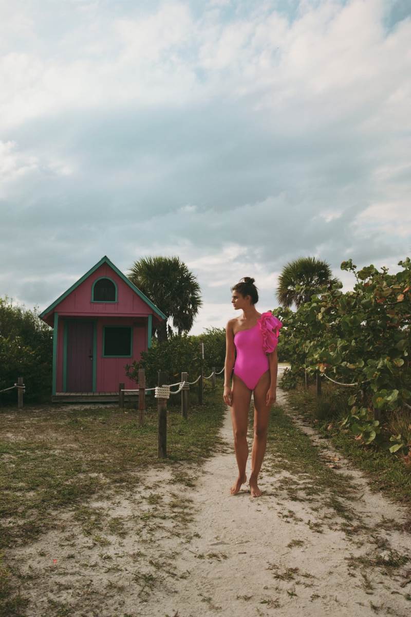ZARA SWIMSUIT WITH MAXI RUFFLE Baddräkter Dam Fuchsia | WMGTQ-5206