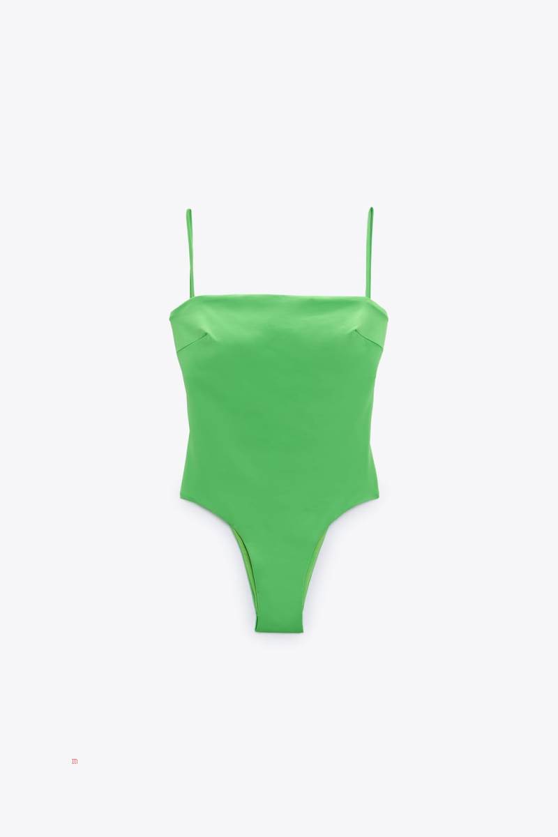 ZARA SWIMSUIT WITH STRAIGHT NECKLINE Baddräkter Dam Gröna | WKUNA-6348